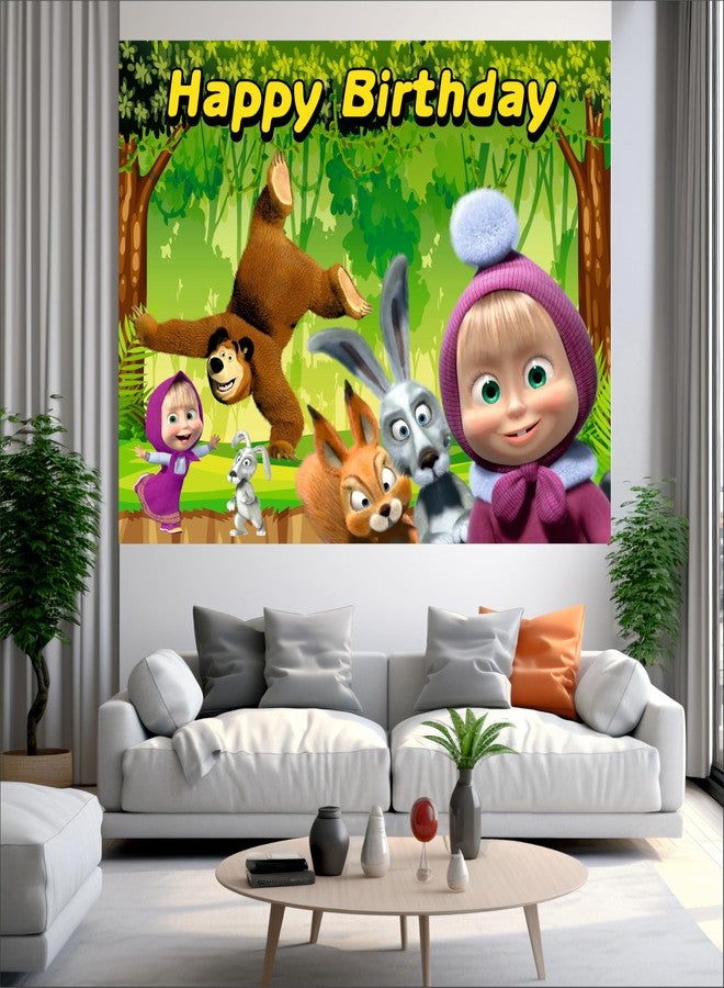 Party Baazaar Masha Birthday Backdrop 4x3 Ft | Backdrops for Decoration | Birthday Decoration Backdrop | Banner for Kids Theme Party - Image 2